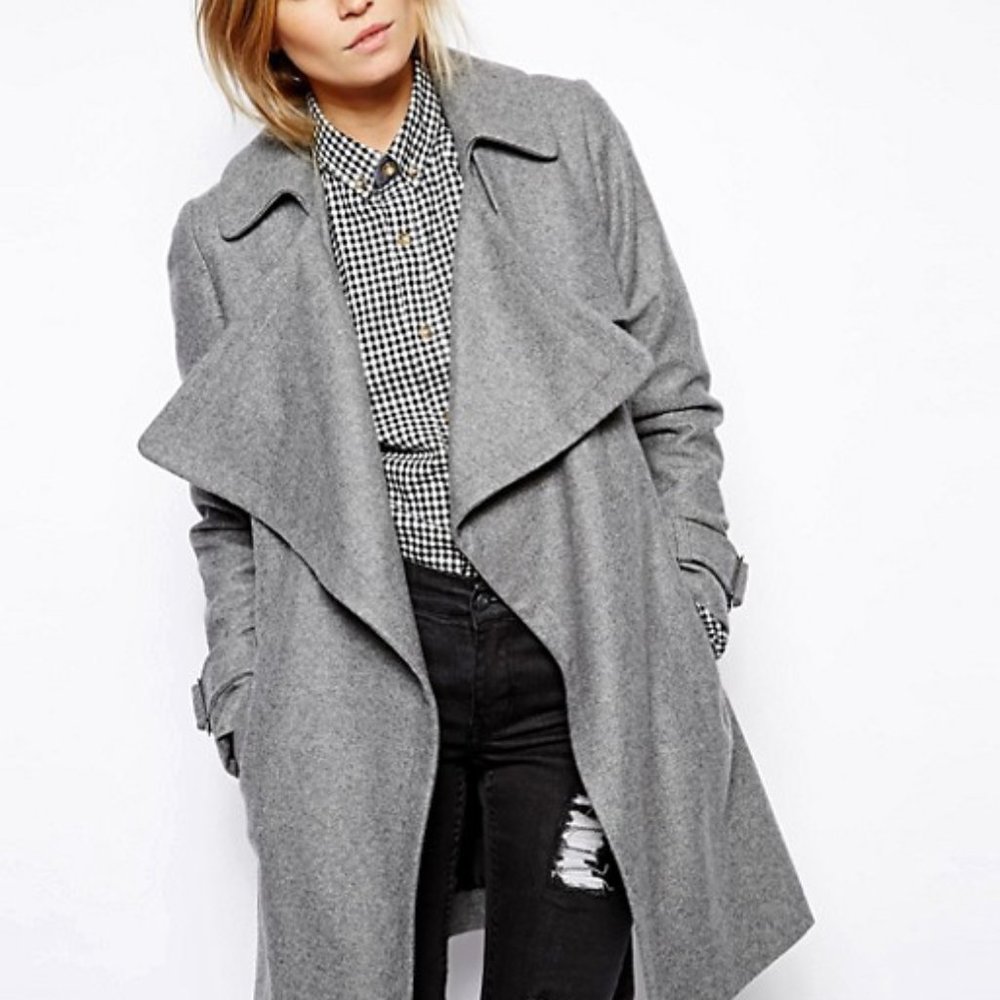 ASOS Curve Grey Wool Blend Waterfall Pea Coat